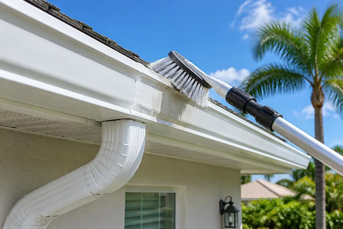 White gutter face being gently scrubbed with a soft brush